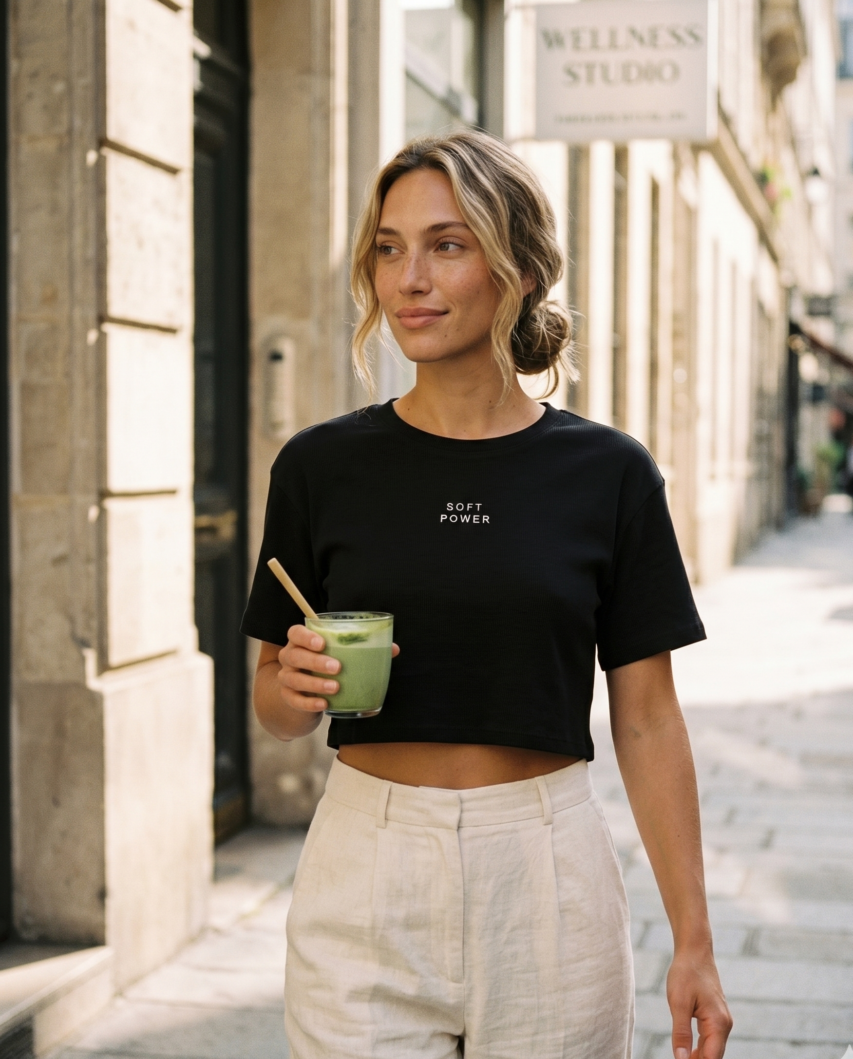 Soft Power Cropped Tee — Black